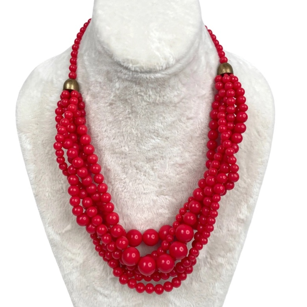 TALBOTS Raspberry Multi-Strand Statement Necklace